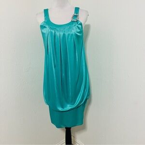 Byer California B. Wear Women’s Large Sleeveless Mini Aqua Dress Rhinestones EUC